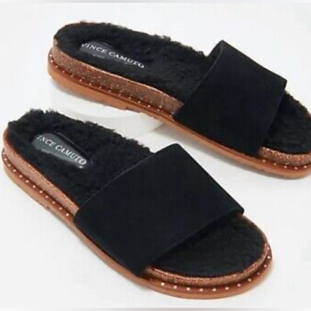 NEW Vince Camuto Kanadial Black Verona Suede Slides Slipper Size 10